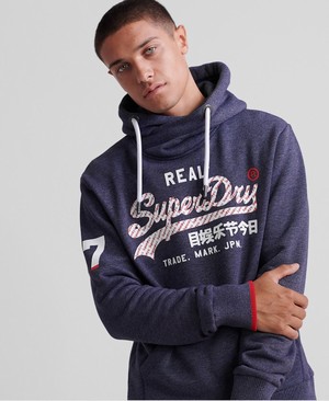 Superdry Vintage Logo Neon Tip Férfi Kapucnis Pulóver Sötétkék | WNTDP1452